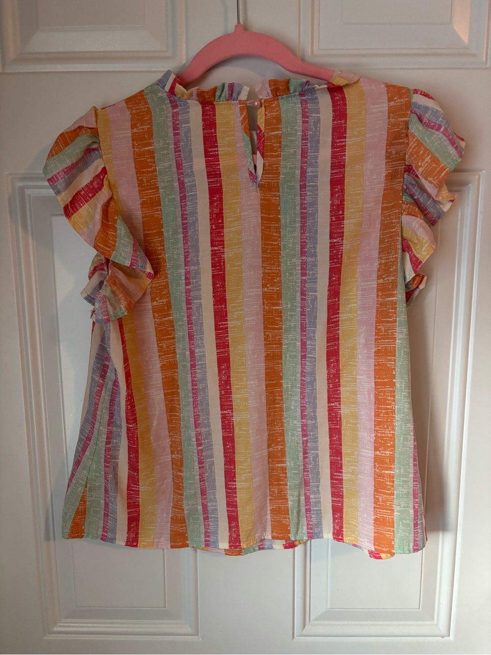 Amazon Striped Ruffle Sleeve Blouse - Pink & Orange - Picture 4 of 5